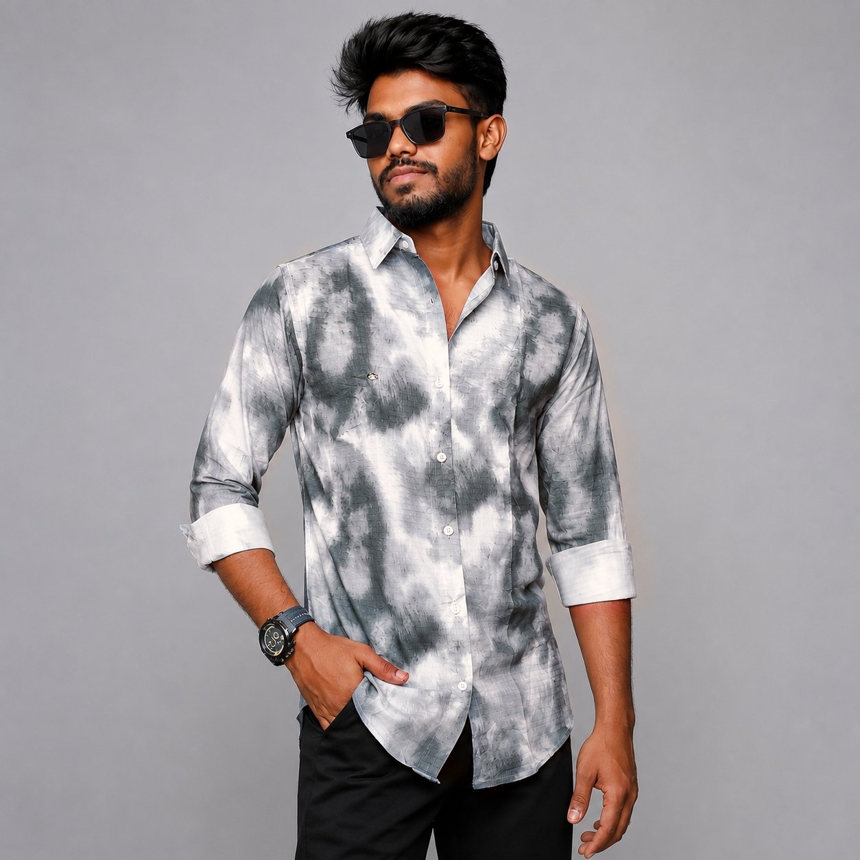 Grey Tie-Dye Premium Full Sleeve Cotton Shirt