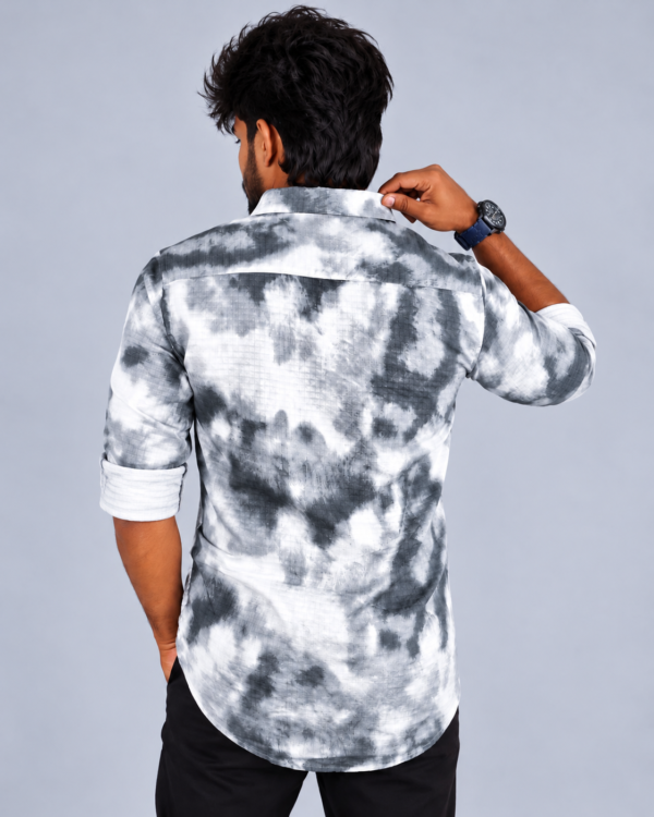 Back View Tie-Dye Shirt Portrait Men’s Grey & White Abstract Printed Cotton Shirt – Full Sleeve