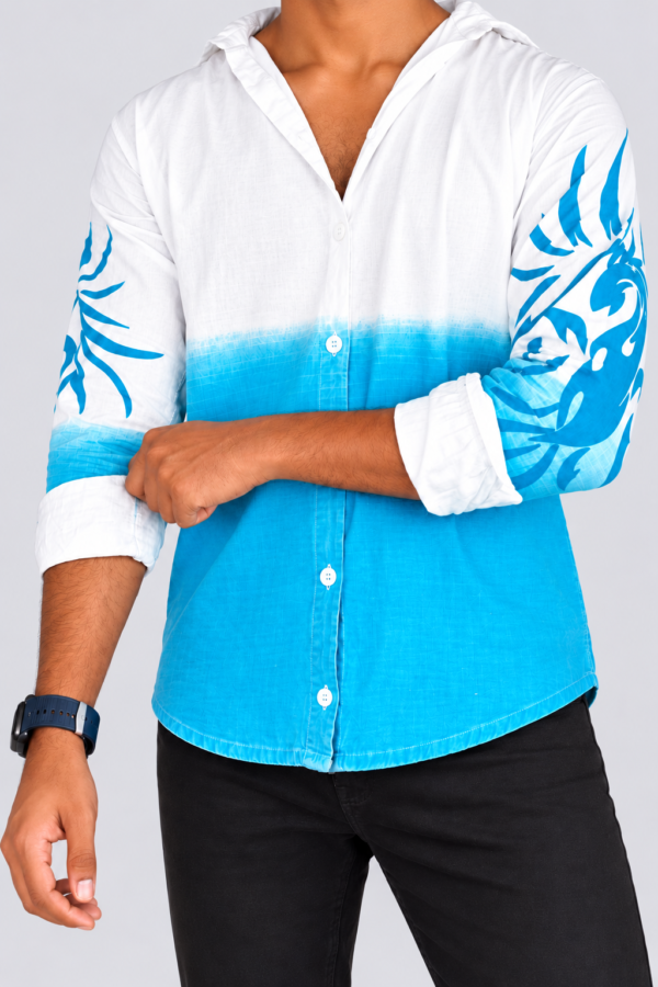 Blue Gradient Tribal Shirt Catalog Portrait Men’s Cyan Phoenix Printed Ombre Shirt – Full Sleeve Casual Shirt