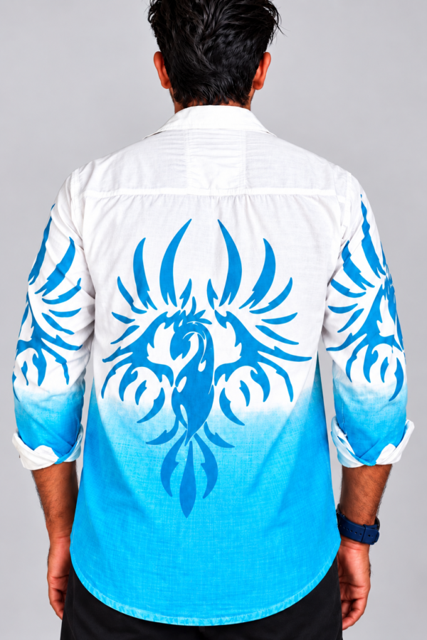Cyan Phoenix Shirt Back Portrait Men’s Cyan Phoenix Printed Ombre Shirt – Full Sleeve Casual Shirt