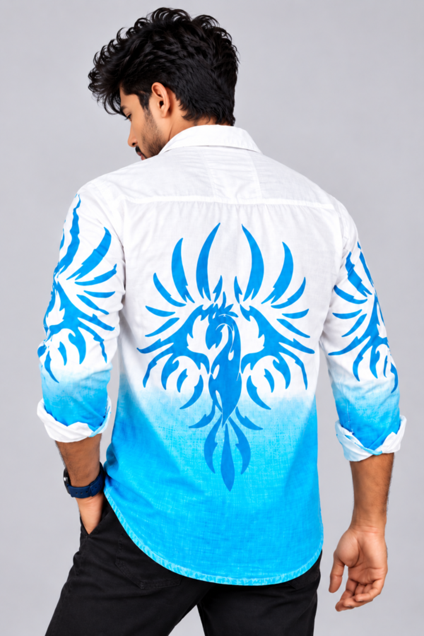 Cyan Phoenix Shirt Portrait Men’s Cyan Phoenix Printed Ombre Shirt – Full Sleeve Casual Shirt