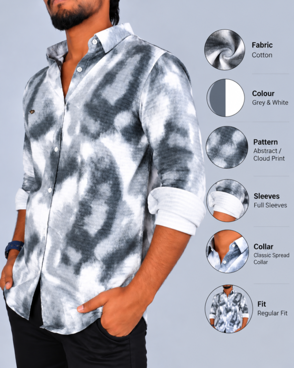 Grey & White Abstract Shirt Listing Men’s Grey & White Abstract Printed Cotton Shirt – Full Sleeve