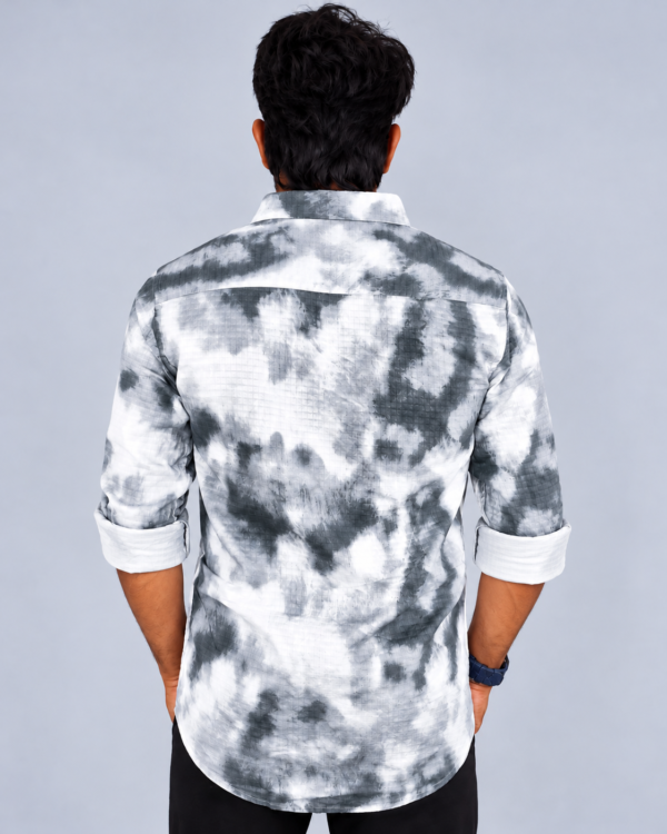 Marbled Shirt Studio Back Portrait Men’s Grey & White Abstract Printed Cotton Shirt – Full Sleeve