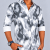 Marbled Shirt Studio Portrait Men’s Grey & White Abstract Printed Cotton Shirt – Full Sleeve