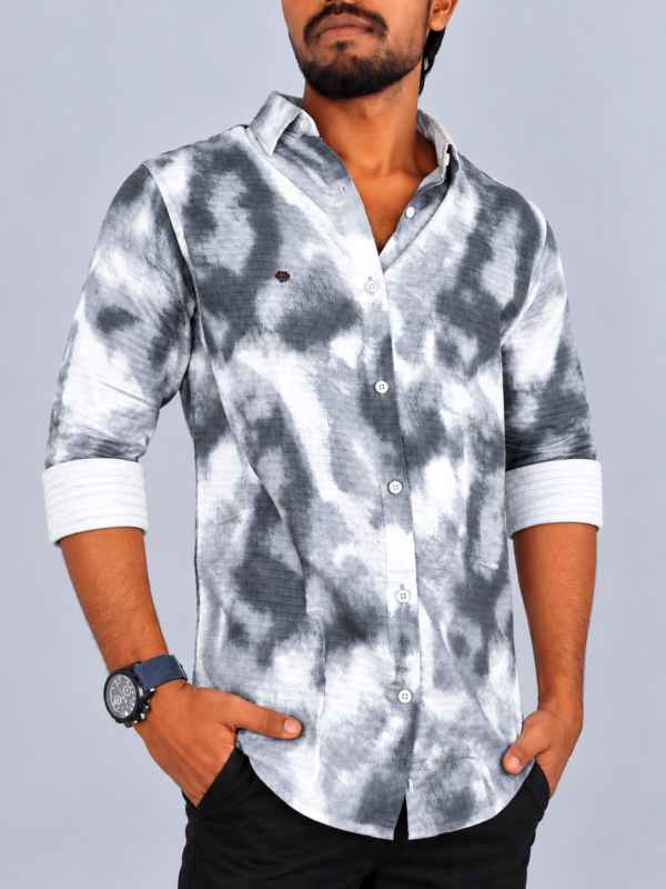 Marbled Shirt Studio Portrait Men’s Grey & White Abstract Printed Cotton Shirt – Full Sleeve