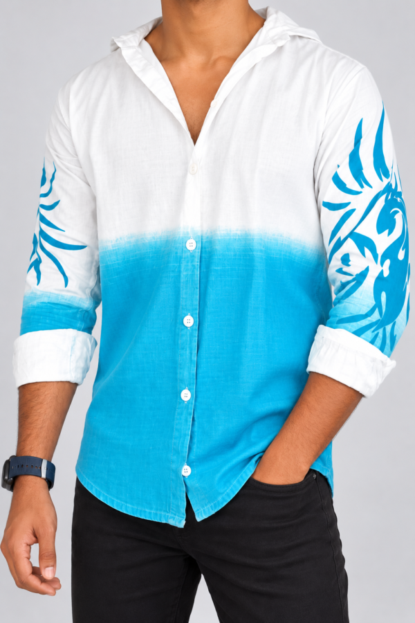 Ombre Turquoise Hooded Shirt Display Men’s Cyan Phoenix Printed Ombre Shirt – Full Sleeve Casual Shirt