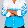 White-to-Cyan Gradient Shirt Portrait Men’s Cyan Phoenix Printed Ombre Shirt – Full Sleeve Casual Shirt